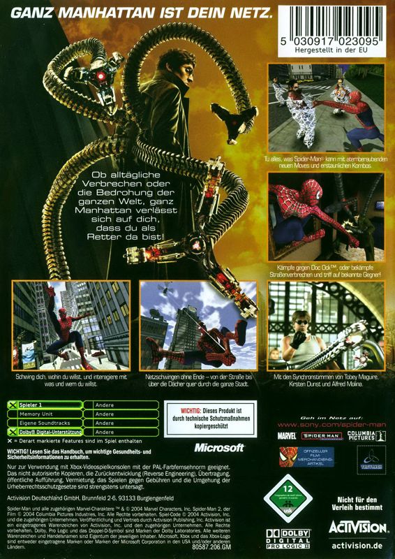 Back Cover for Spider-Man 2 (Xbox)