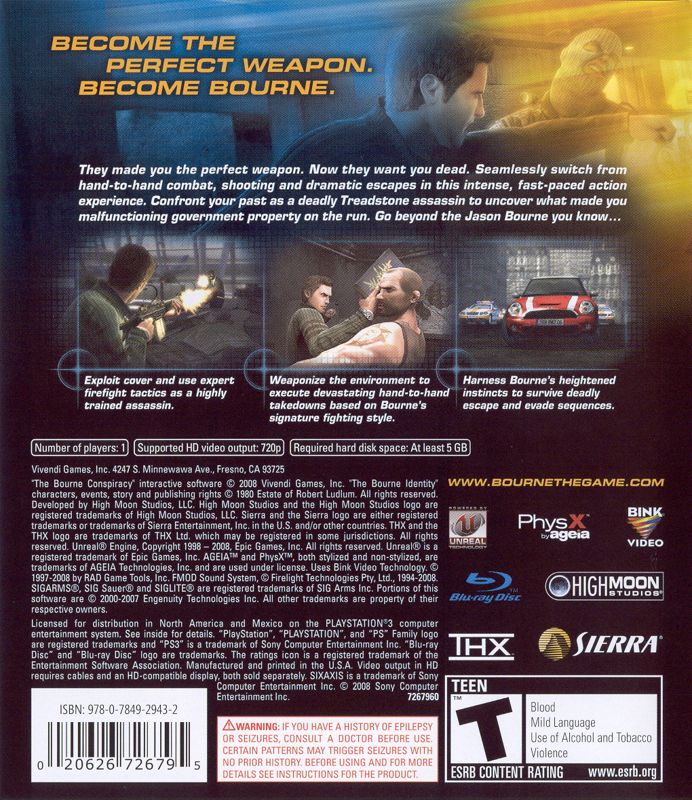 Back Cover for Robert Ludlum's The Bourne Conspiracy (PlayStation 3)