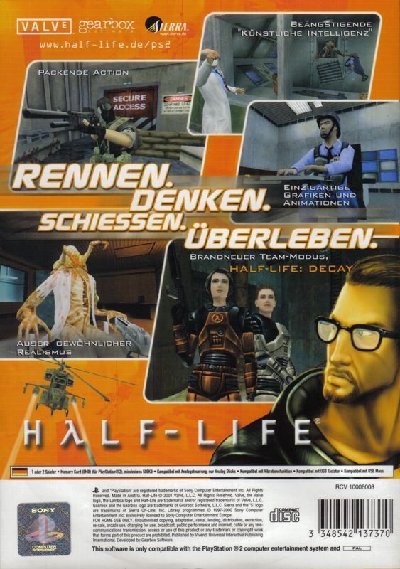 Back Cover for Half-Life (PlayStation 2) (USK 18 release (English version))