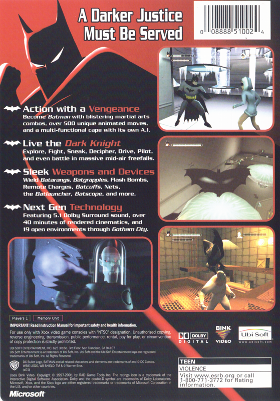 Back Cover for Batman: Vengeance (Xbox)