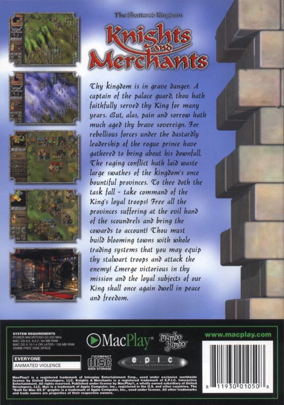 Back Cover for Knights and Merchants: The Shattered Kingdom (Macintosh)