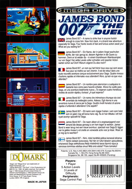 Back Cover for James Bond 007: The Duel (Genesis)