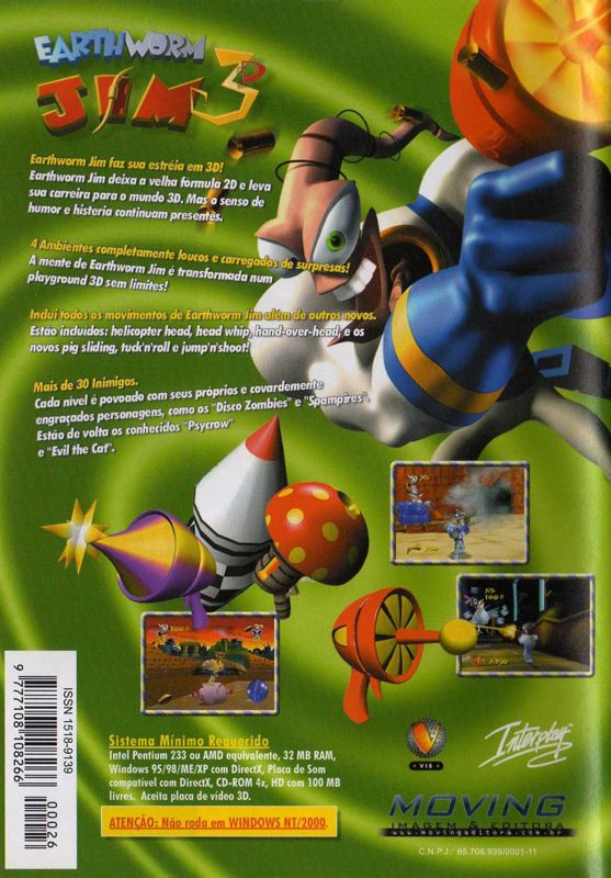 Back Cover for Earthworm Jim 3D (Windows) (Fullgames N° 26 covermount)