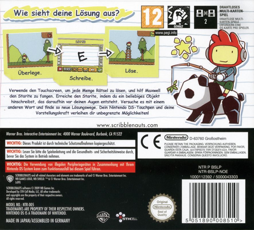 Back Cover for Scribblenauts (Nintendo DS)
