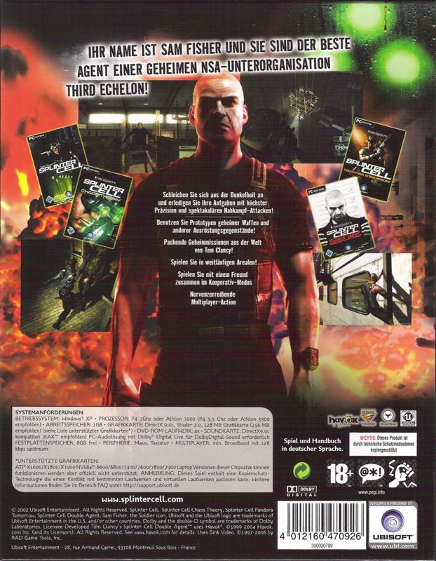 Back Cover for Tom Clancy's Splinter Cell: Complete (Windows)