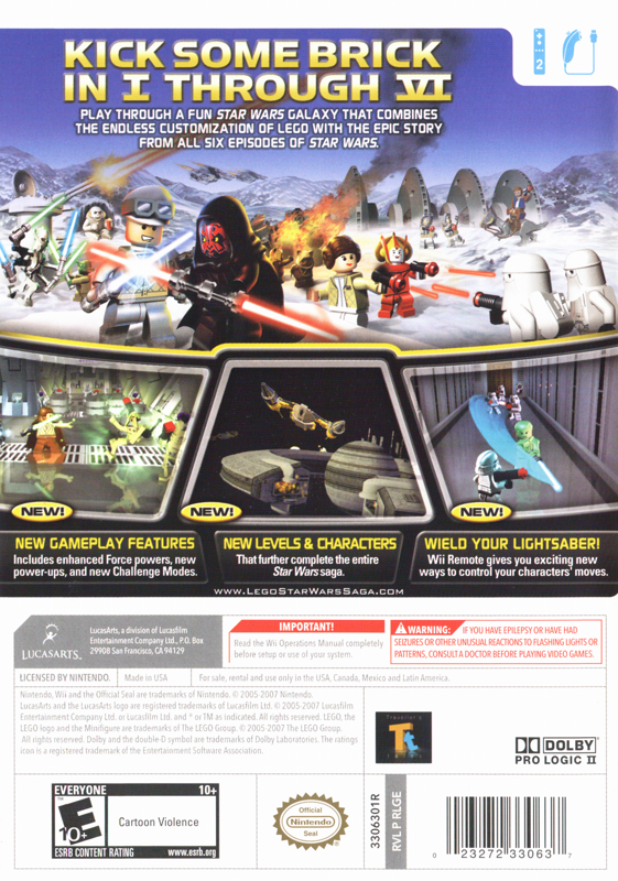 Back Cover for LEGO Star Wars: The Complete Saga (Wii)