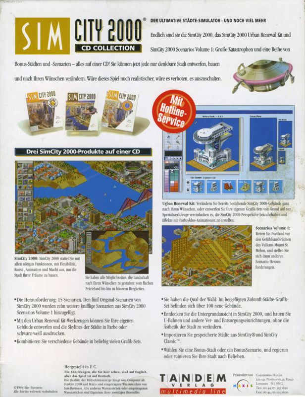 Back Cover for SimCity 2000: CD Collection (DOS and Macintosh and Windows and Windows 3.x) (Tandem Verlag release)