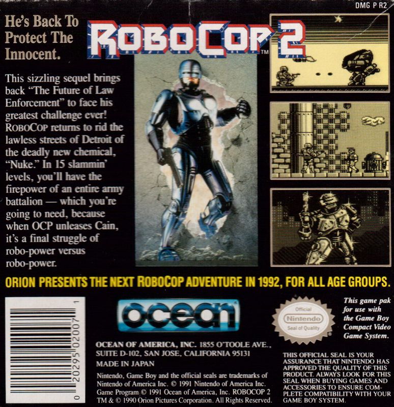 Back Cover for RoboCop 2 (Game Boy)