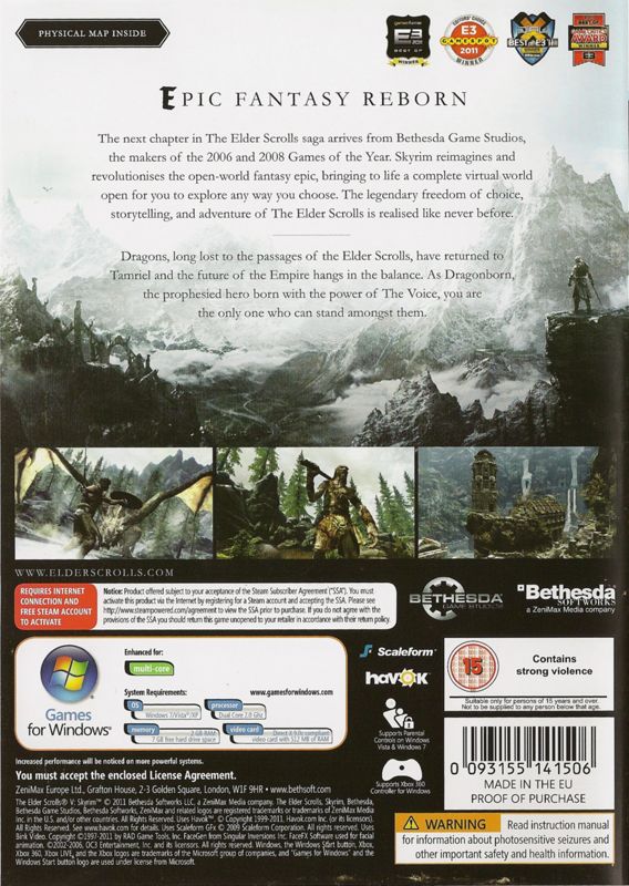 The Elder Scrolls V: Skyrim cover or packaging material - MobyGames