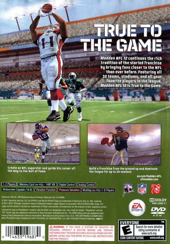 Back Cover for Madden NFL 12 (PlayStation 2)