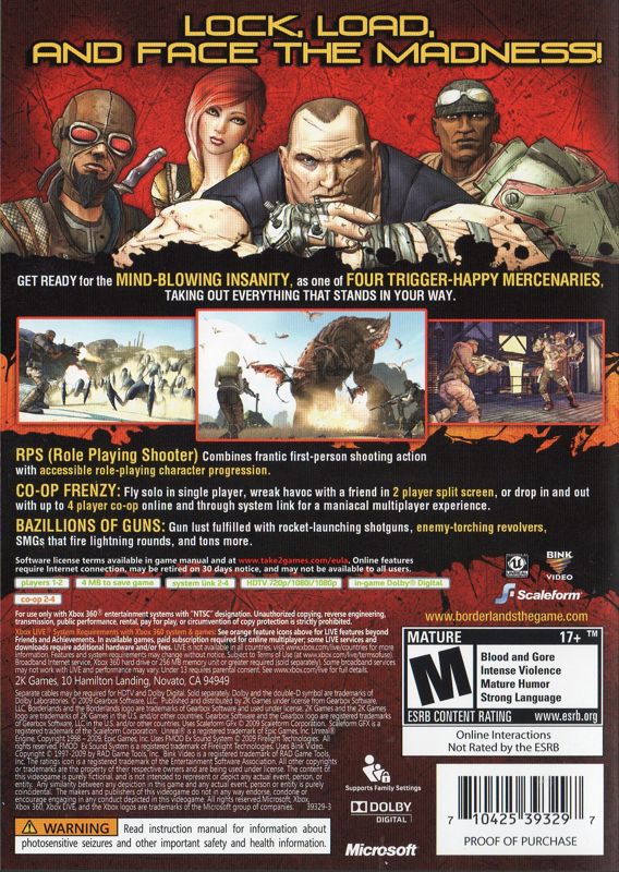 Back Cover for Borderlands (Xbox 360)