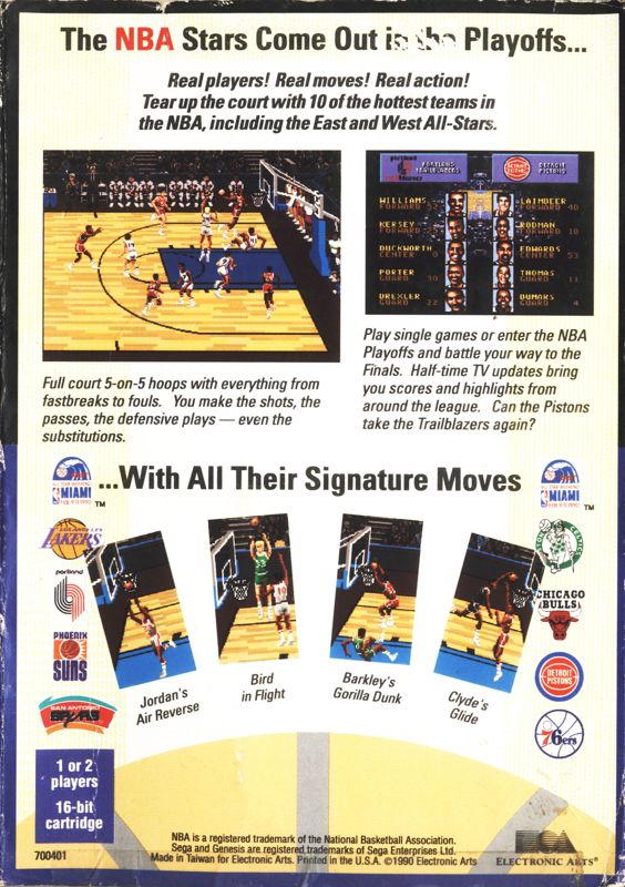 Back Cover for Lakers versus Celtics and the NBA Playoffs (Genesis)