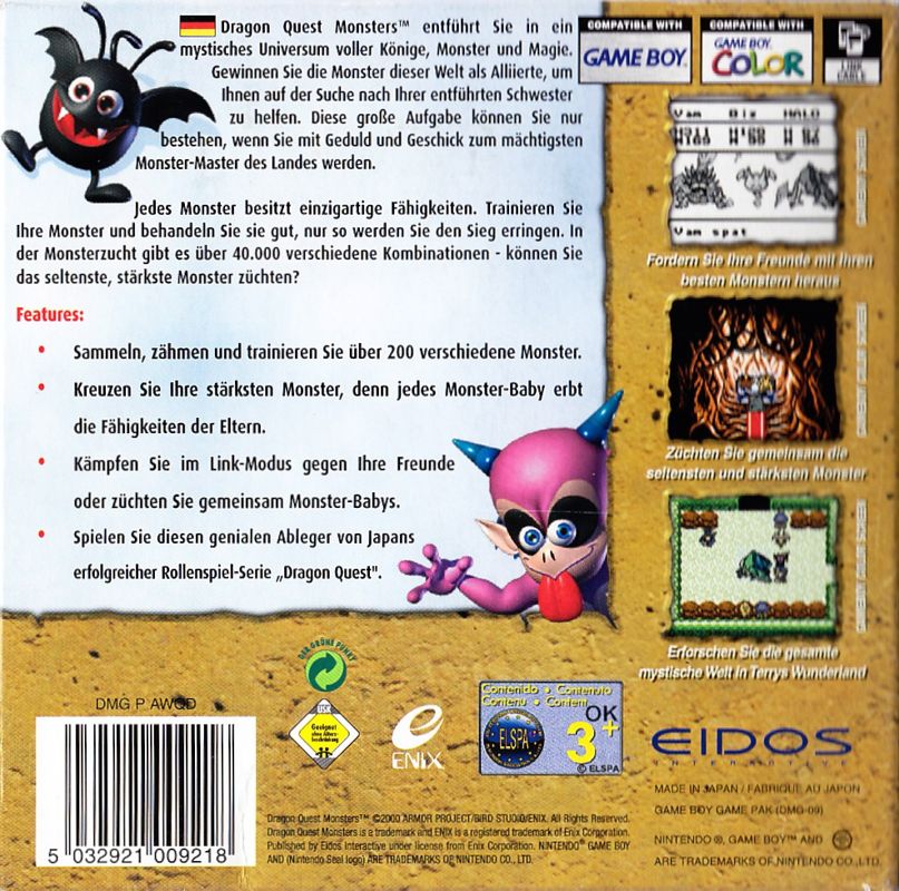 Back Cover for Dragon Warrior Monsters (Game Boy Color)