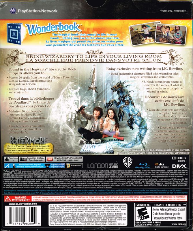 Back Cover for Wonderbook: Book of Spells (PlayStation 3)