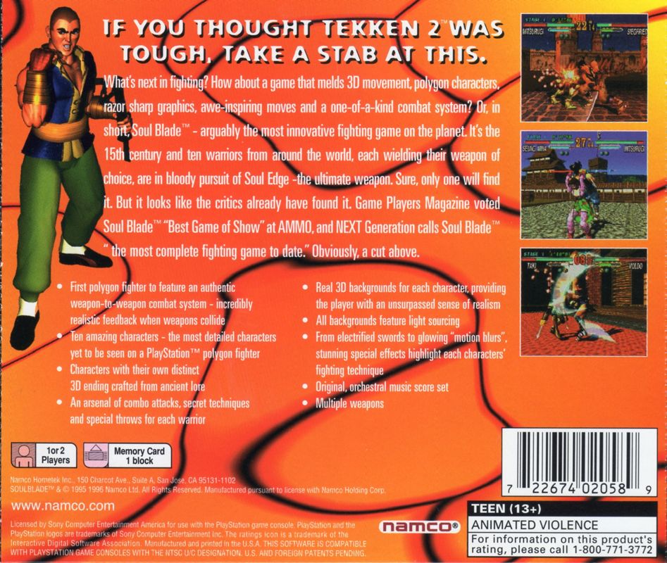 Back Cover for Soul Blade (PlayStation)