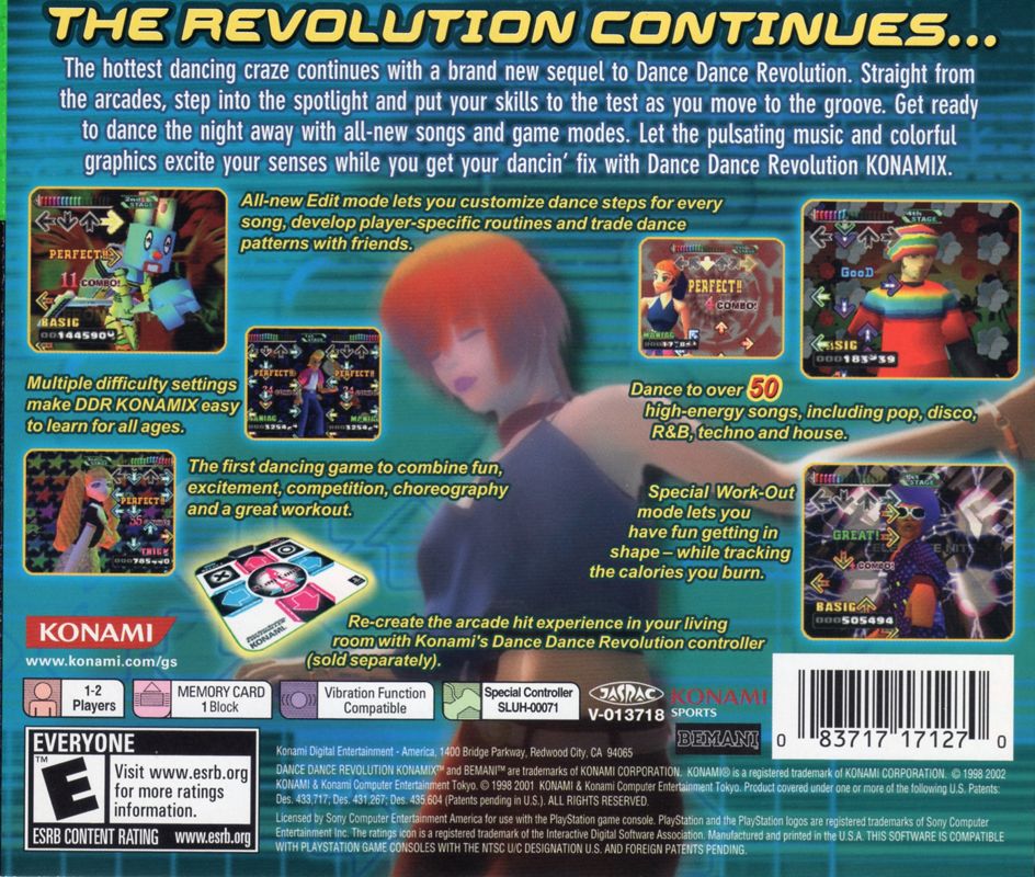 Back Cover for Dance Dance Revolution: Konamix (PlayStation) (Greatest Hits release)