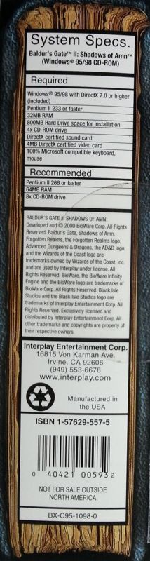 Spine/Sides for Baldur's Gate II: Shadows of Amn (Windows): bottom