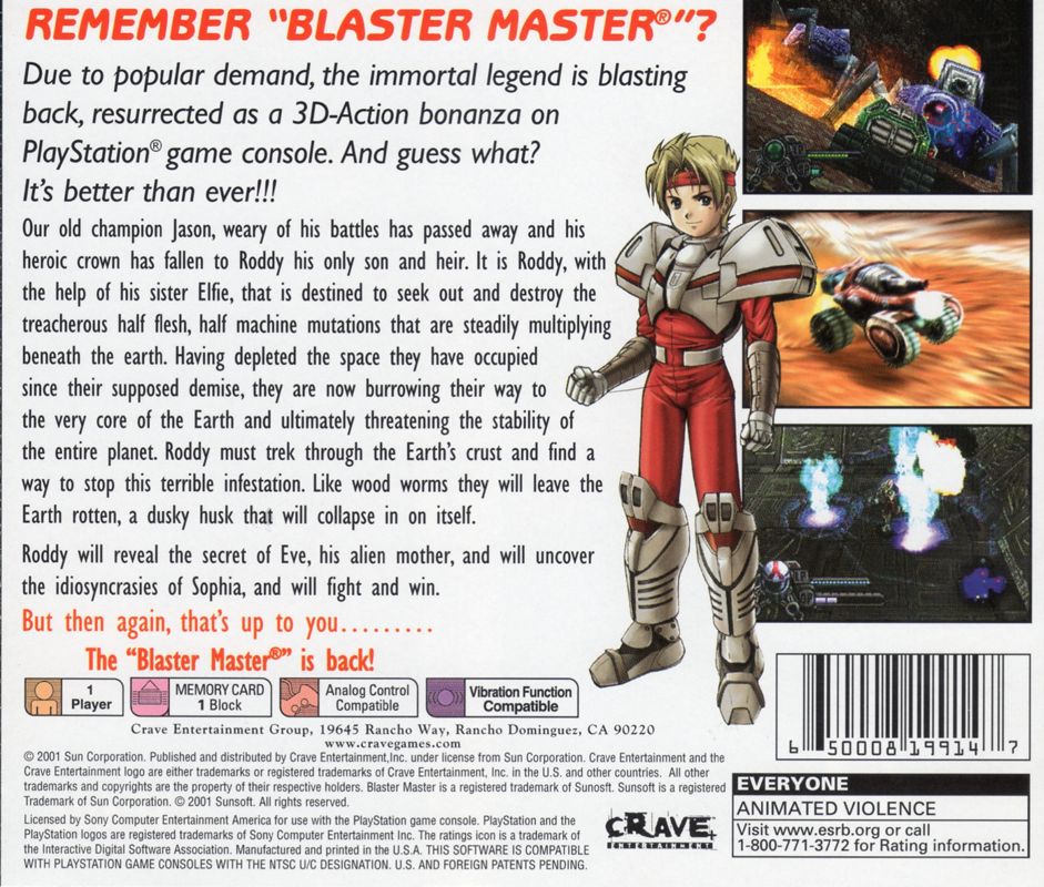Back Cover for Blaster Master: Blasting Again (PlayStation)