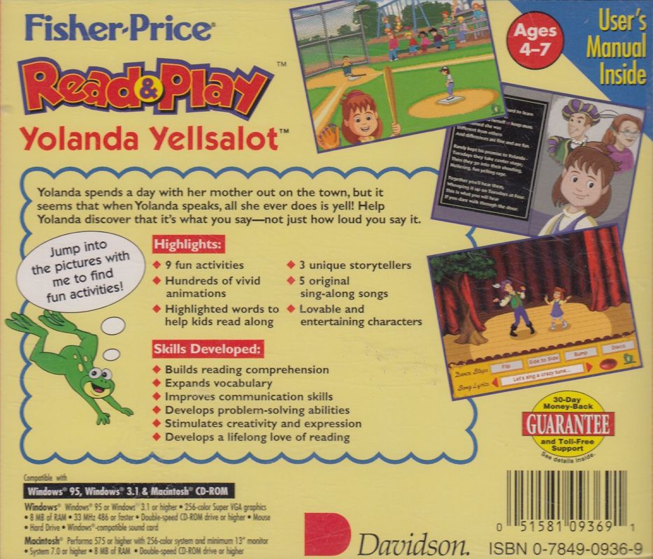 Back Cover for Fisher-Price Read & Play: Yolanda Yellsalot (Macintosh and Windows 3.x)