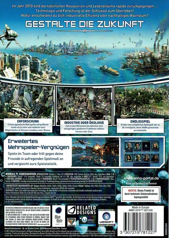 Back Cover for Anno 2070 (Windows) (Ubisoft Exclusive release)