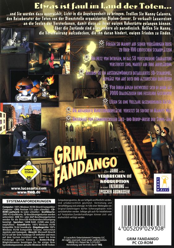 Back Cover for Grim Fandango (Windows)