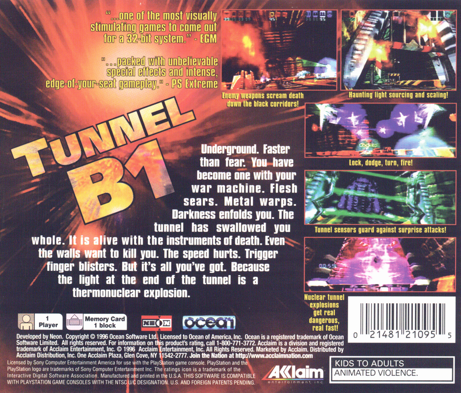 Back Cover for Tunnel B1 (PlayStation)
