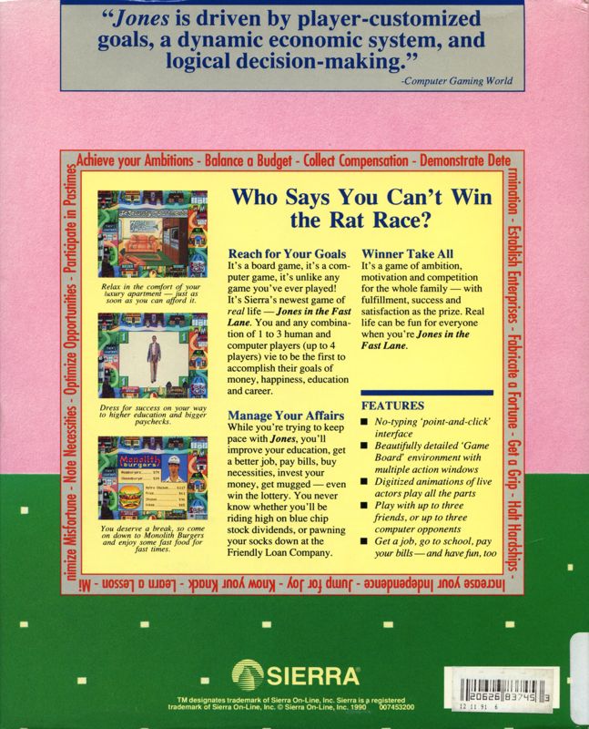 Back Cover for Jones in the Fast Lane: CD-ROM (DOS)