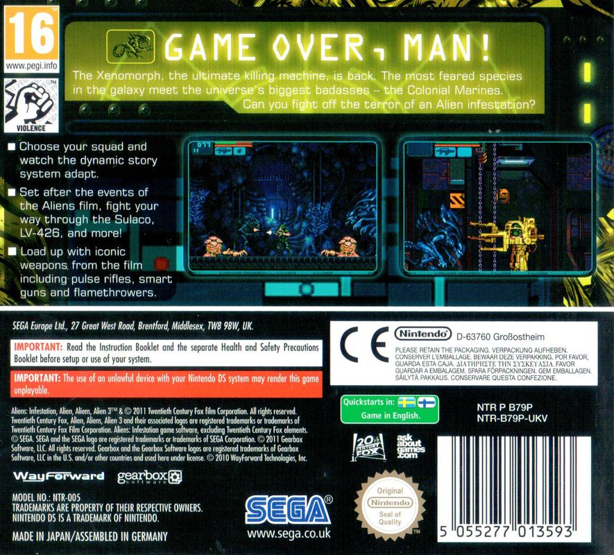 Back Cover for Aliens: Infestation (Nintendo DS)