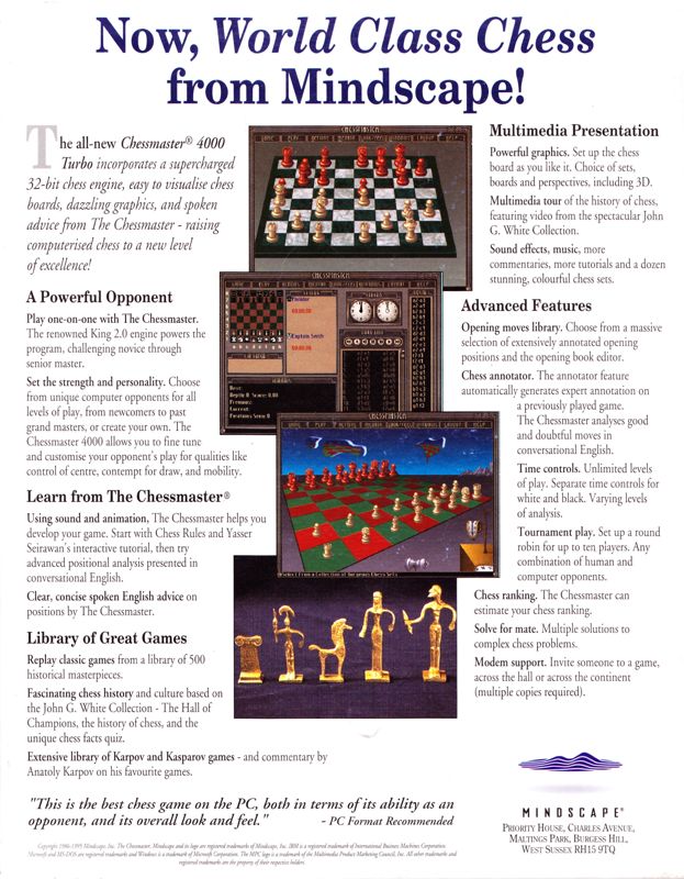 Back Cover for The Chessmaster 4000 Turbo (Windows 16-bit)