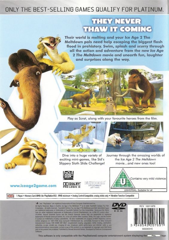 Back Cover for Ice Age 2: The Meltdown (PlayStation 2) (Platinum release)