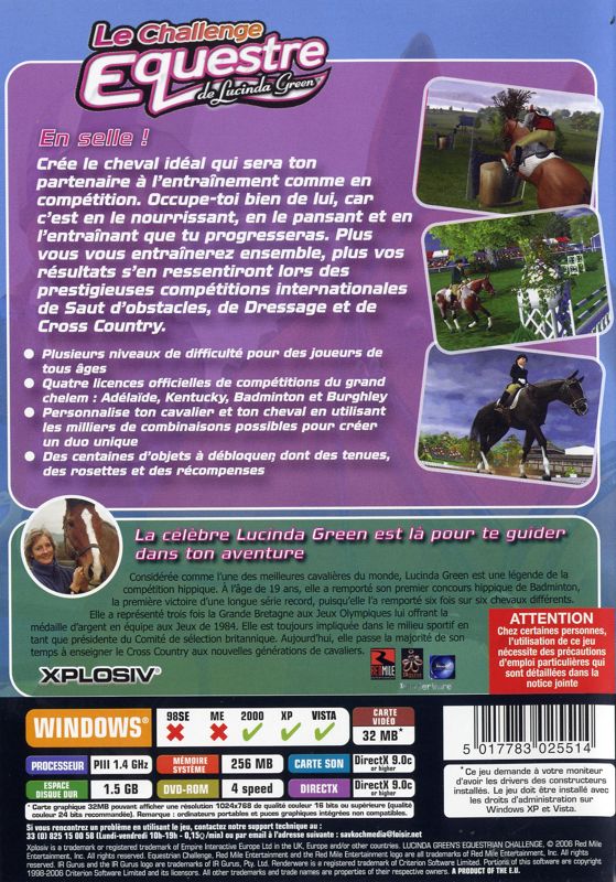 Back Cover for Lucinda Green's Equestrian Challenge (Windows) (Xplosiv release)