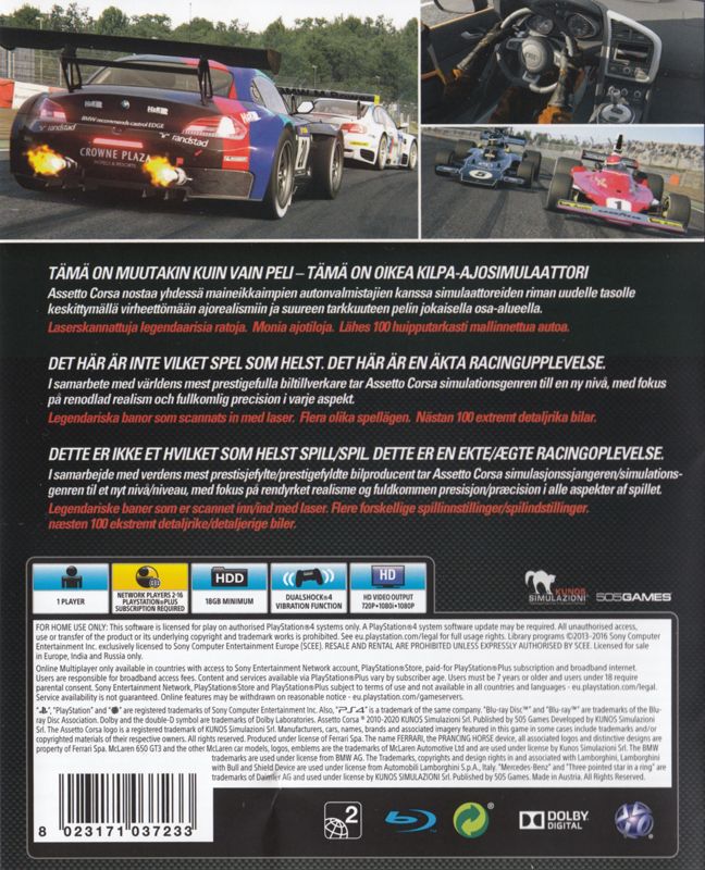 Back Cover for Assetto Corsa (PlayStation 4)