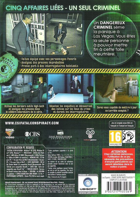 Back Cover for CSI: Crime Scene Investigation - Fatal Conspiracy (Windows)