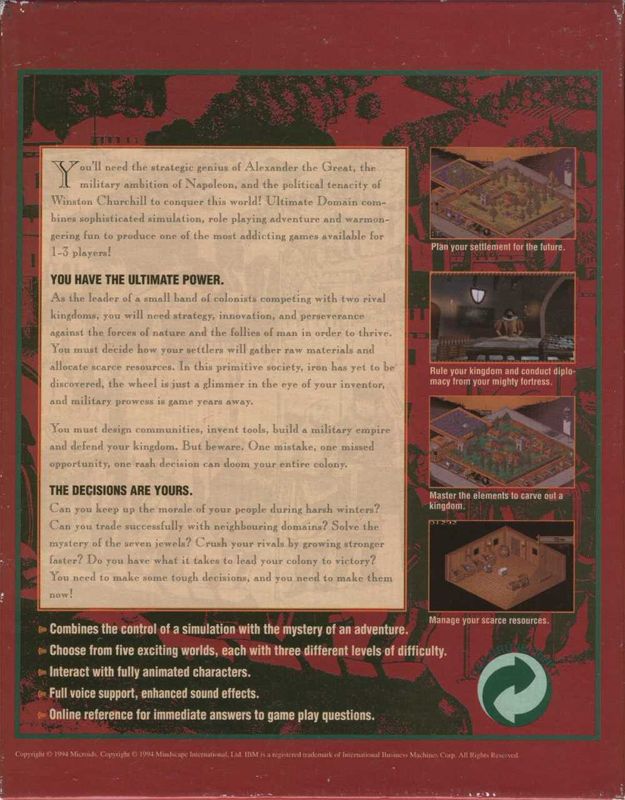 Back Cover for Ultimate Domain (DOS) (Enhanced CD-ROM version)