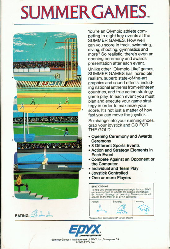 Back Cover for Summer Games (Apple II)