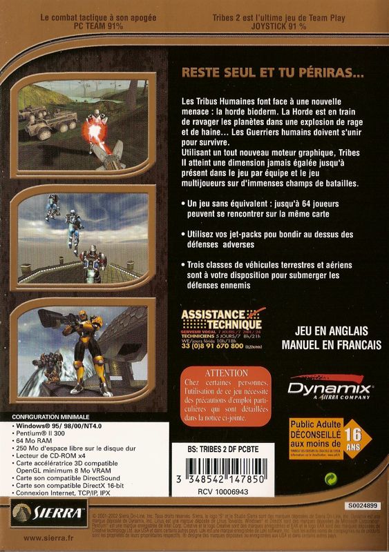 Back Cover for Tribes 2 (Windows) (BestSeller Series release)