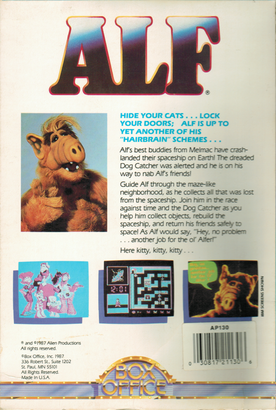 Back Cover for ALF: The First Adventure (Apple II)