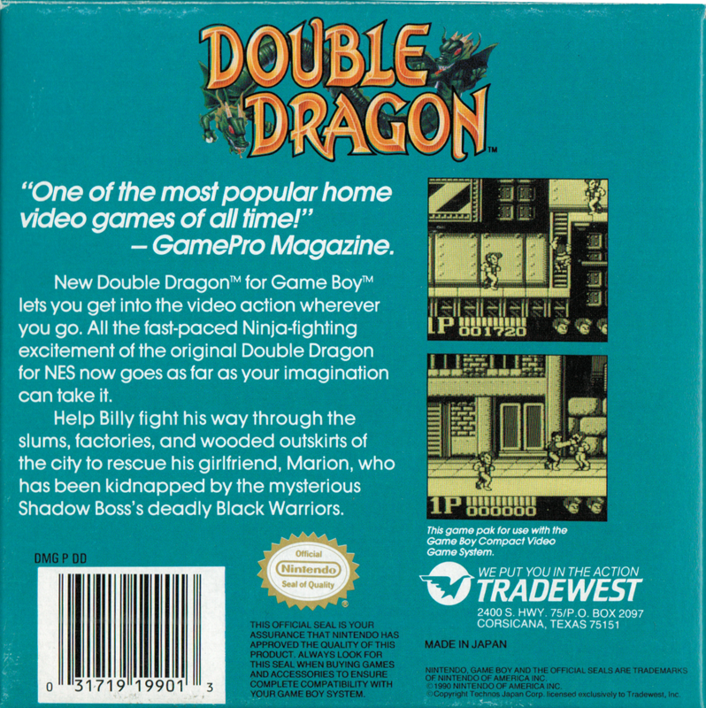 Back Cover for Double Dragon (Game Boy)