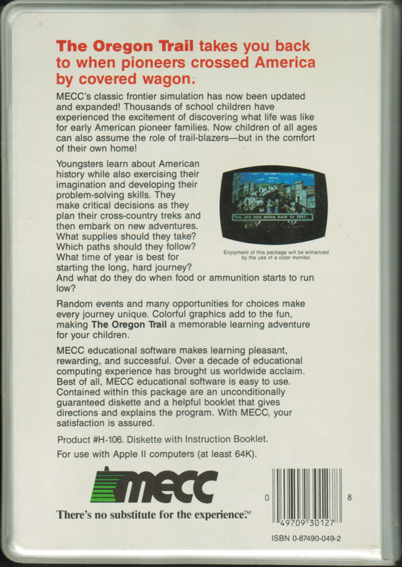 Back Cover for The Oregon Trail (Apple II)