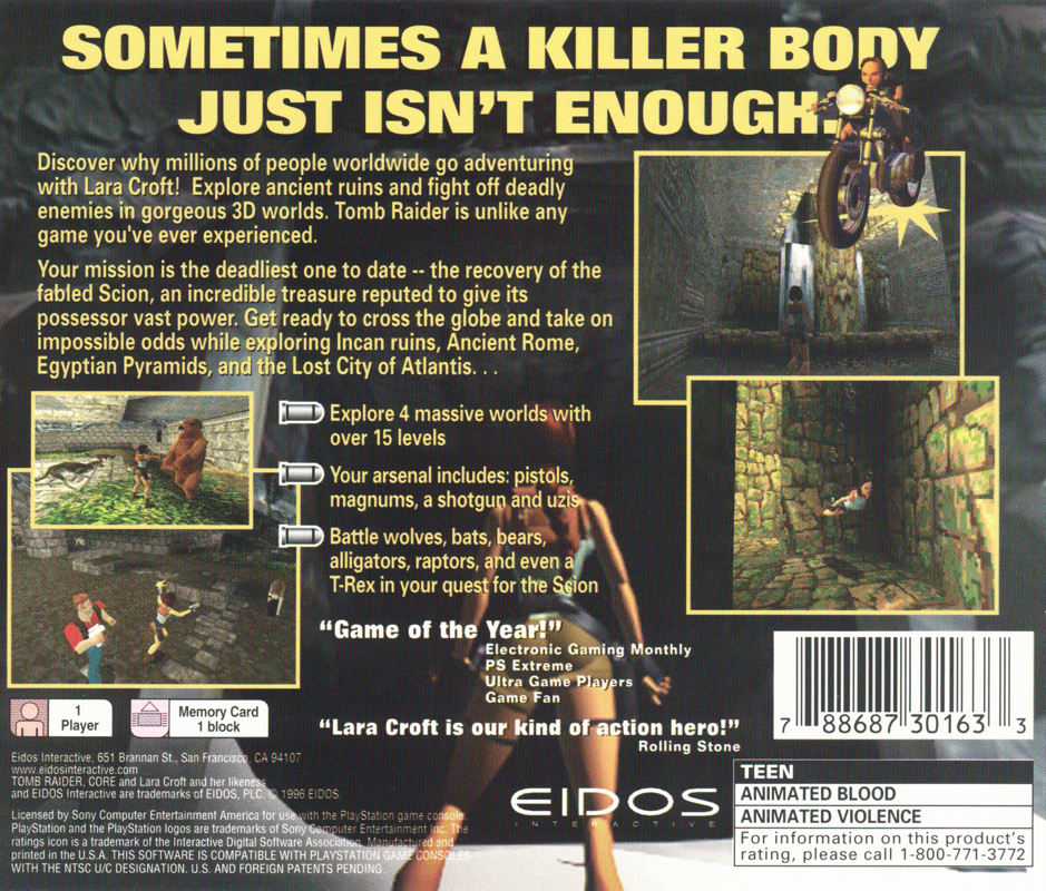 Back Cover for Tomb Raider (PlayStation) (Greatest Hits release)