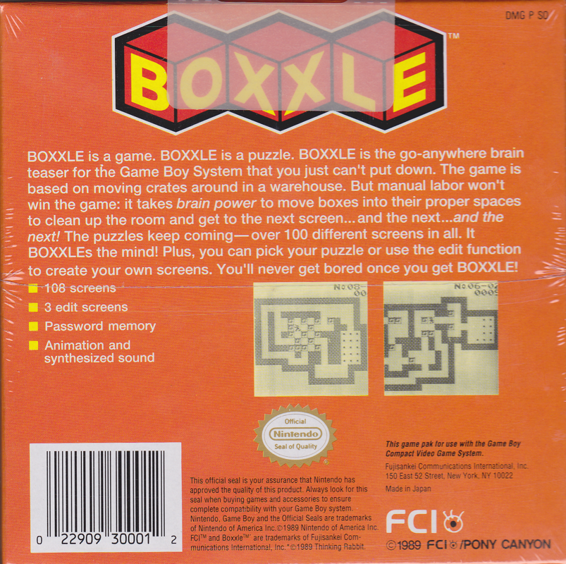 Back Cover for Boxxle (Game Boy)