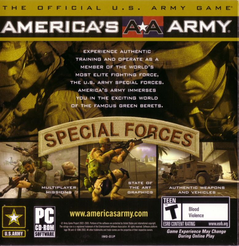 Back Cover for America's Army: Special Forces (Windows) (Version 2.4)