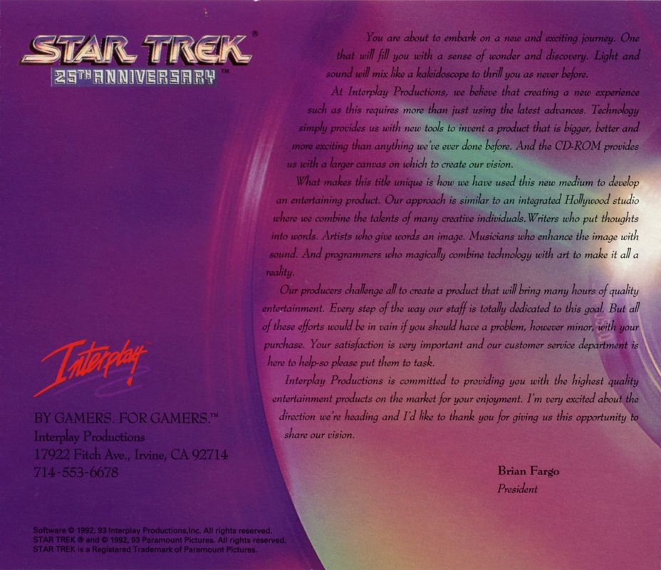 Other for Star Trek: 25th Anniversary (DOS) (Enhanced DOS Version): Jewel Case - Back