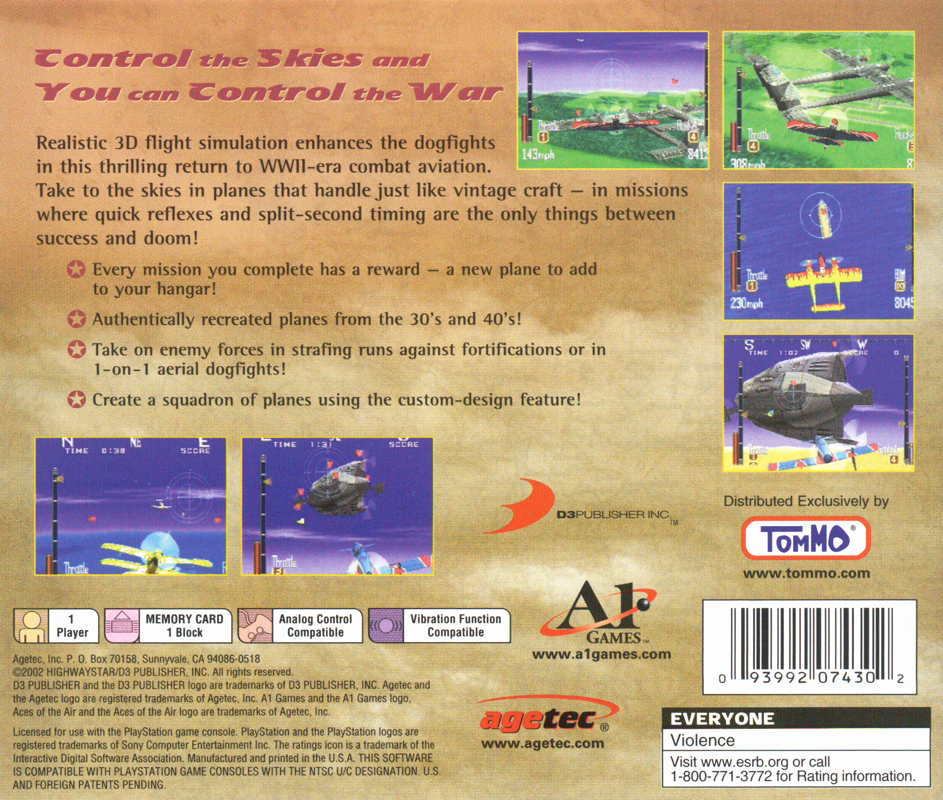 Back Cover for Aces of the Air (PlayStation)