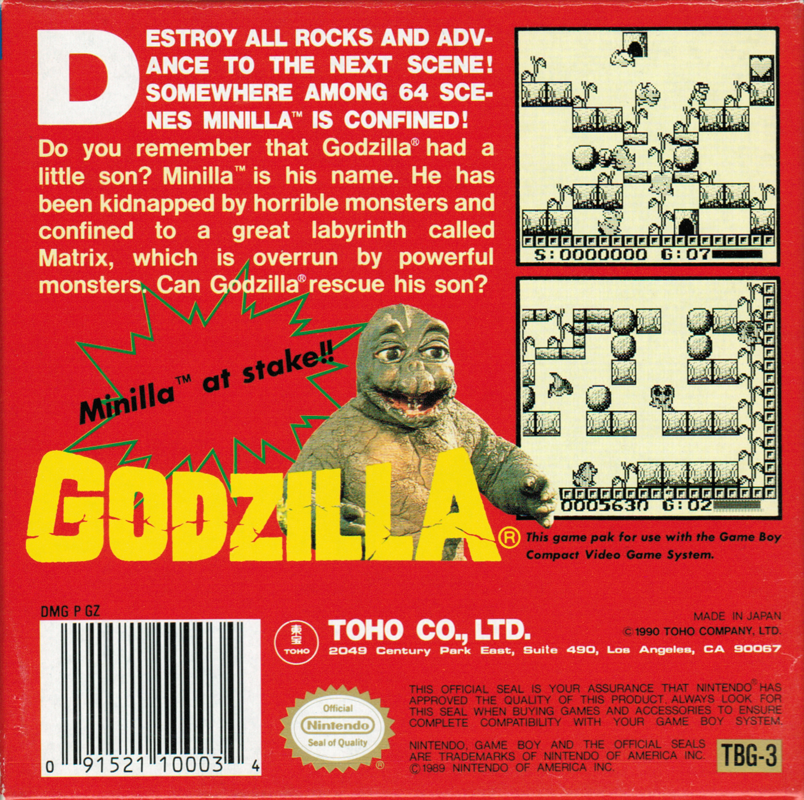 Back Cover for Godzilla (Game Boy)