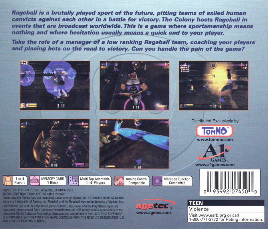 Back Cover for Rageball (PlayStation)