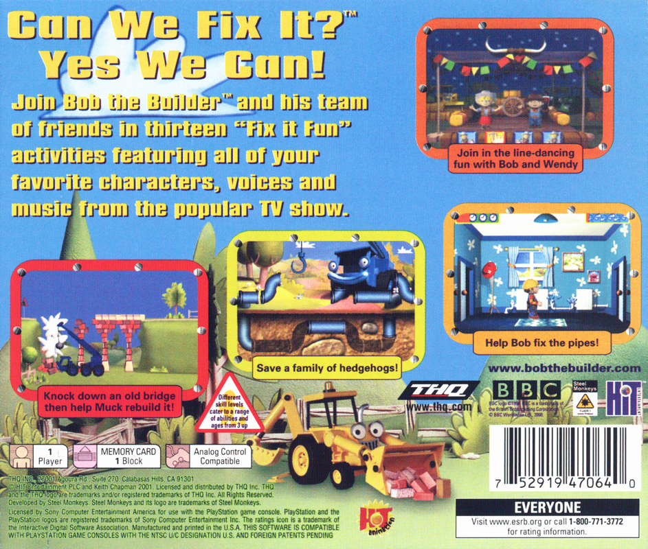 Back Cover for Bob the Builder: Can We Fix It? (PlayStation)