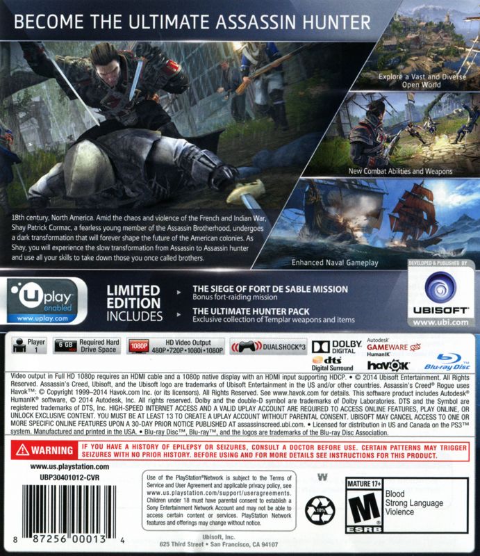 Assassin's Creed PS3 Back cover