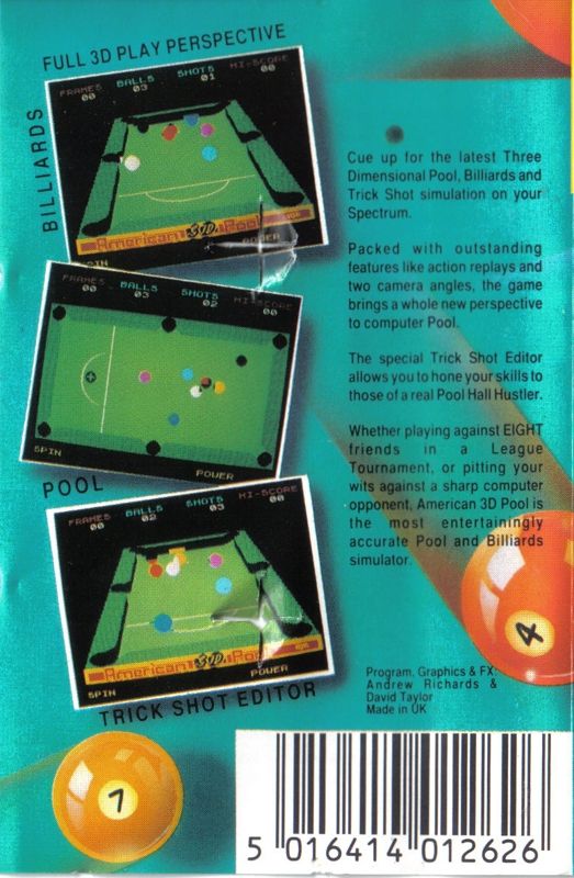 Back Cover for American 3D Pool (ZX Spectrum)