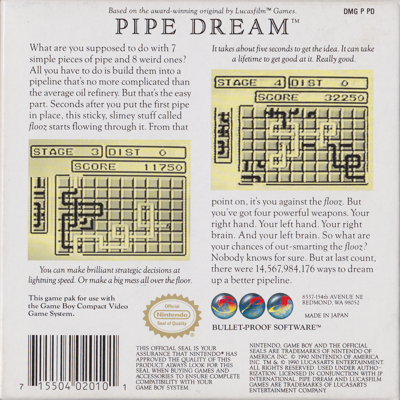 Back Cover for Pipe Dream (Game Boy)
